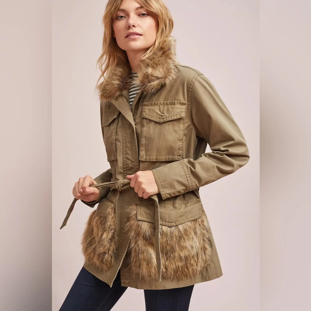 Anthropologie Faux Fur Trimmed Field Parka - Picture 2 of 6